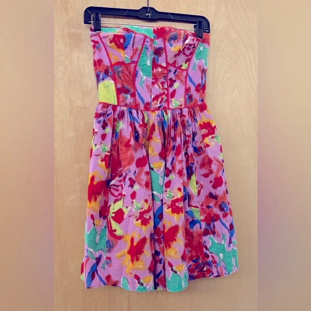 Aryn K "Hyperspace" Strapless Mini Dress | Red & Lavender Multi - Picture 3 of 11